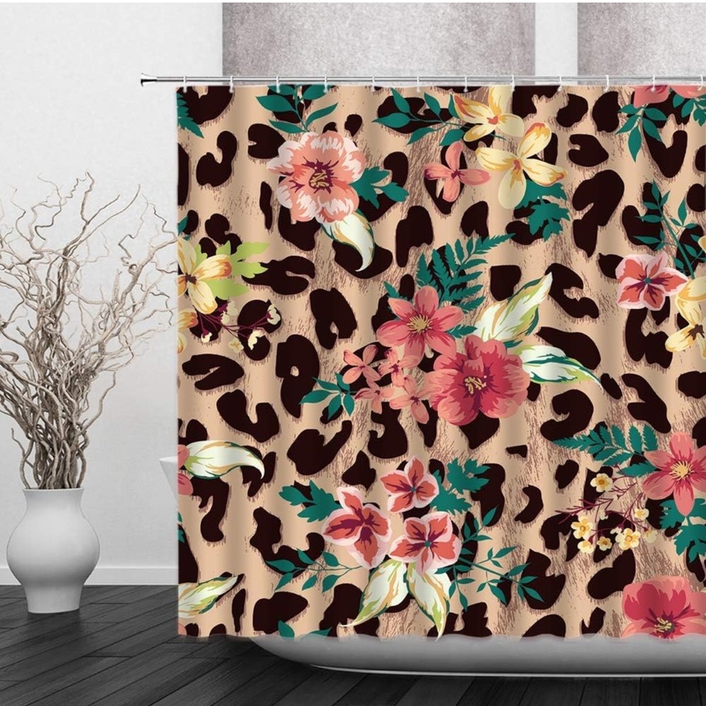 New leopard floral print shower curtain